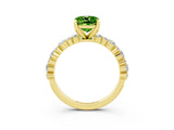 Yellow gold Cushion Cut Peridot Solitaire with Side Stones, Pave Band, Four-Prong Setting_39