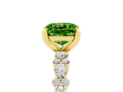 Yellow gold Cushion Cut Peridot Solitaire with Side Stones, Pave Band, Four-Prong Setting_41