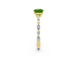 Yellow gold Cushion Cut Peridot Solitaire with Side Stones on a Pavé Band and Four-Prong Setting_2