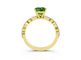 Yellow gold Cushion Cut Peridot Solitaire with Side Stones on a Pavé Band and Four-Prong Setting_3