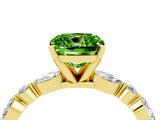 Yellow gold Cushion Cut Peridot Solitaire with Side Stones on a Pavé Band and Four-Prong Setting_4