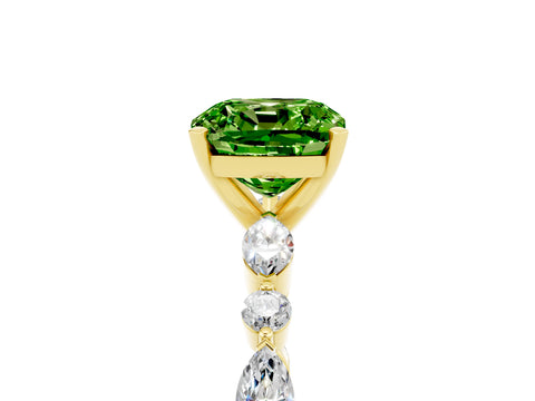 Yellow gold Cushion Cut Peridot Solitaire with Side Stones on a Pavé Band and Four-Prong Setting_5