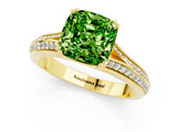 Yellow gold Cushion Cut Peridot Split Shank Engagement Ring with Pavé Band_1