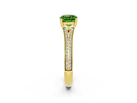 Yellow gold Cushion Cut Peridot Split Shank Engagement Ring with Pavé Band_2