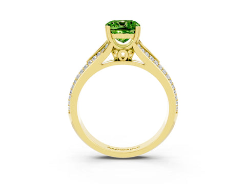 Yellow gold Cushion Cut Peridot Split Shank Engagement Ring with Pavé Band_3