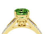 Yellow gold Cushion Cut Peridot Split Shank Engagement Ring with Pavé Band_4