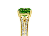 Yellow gold Cushion Cut Peridot Split Shank Engagement Ring with Pavé Band_5