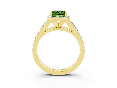 Yellow gold Cushion Cut Peridot Split Shank Halo Ring with Four-Prong Setting_15