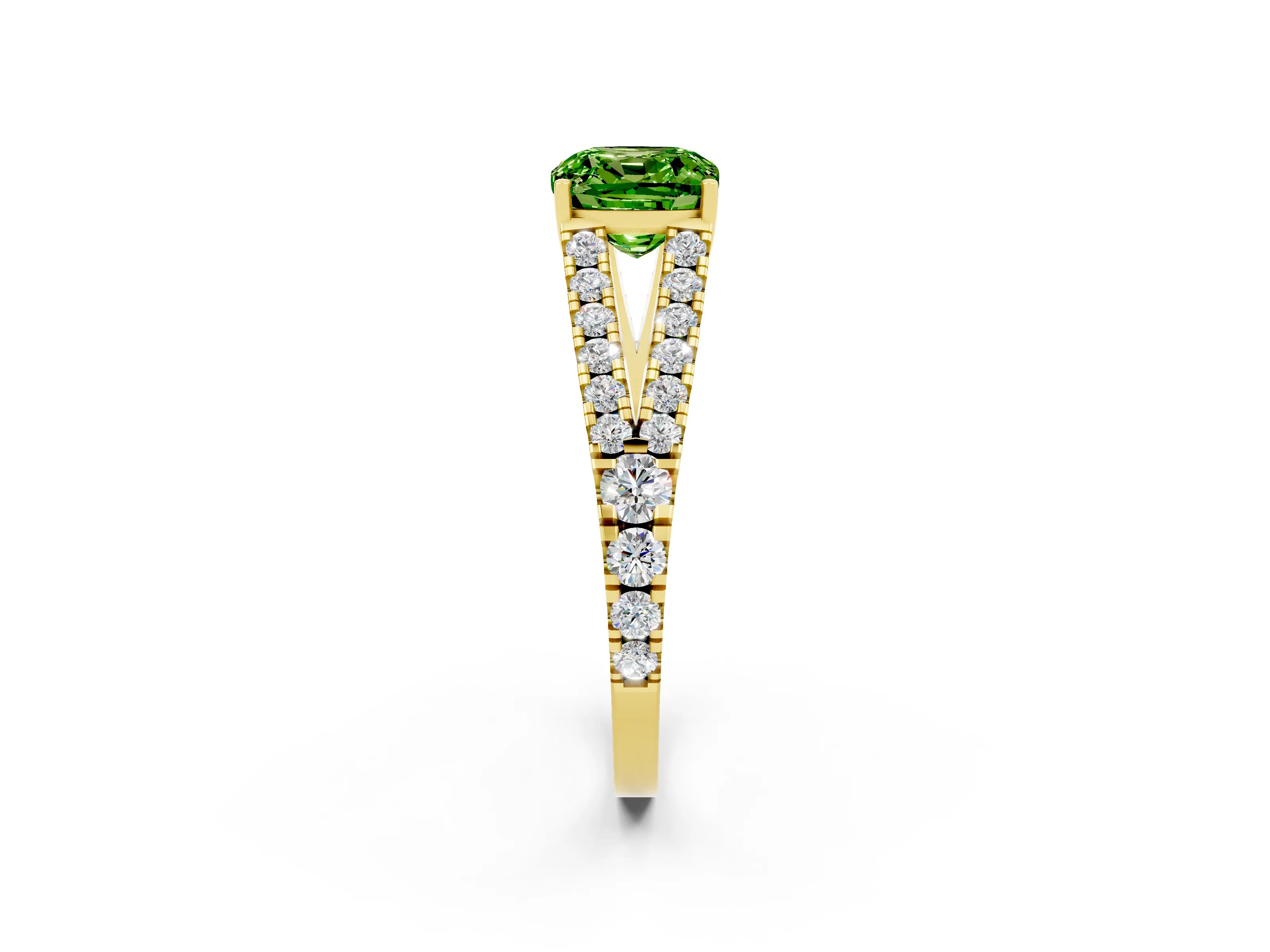 Yellow gold Cushion Cut Peridot Split Shank Pavé Engagement Ring with Four-Prong Setting_14