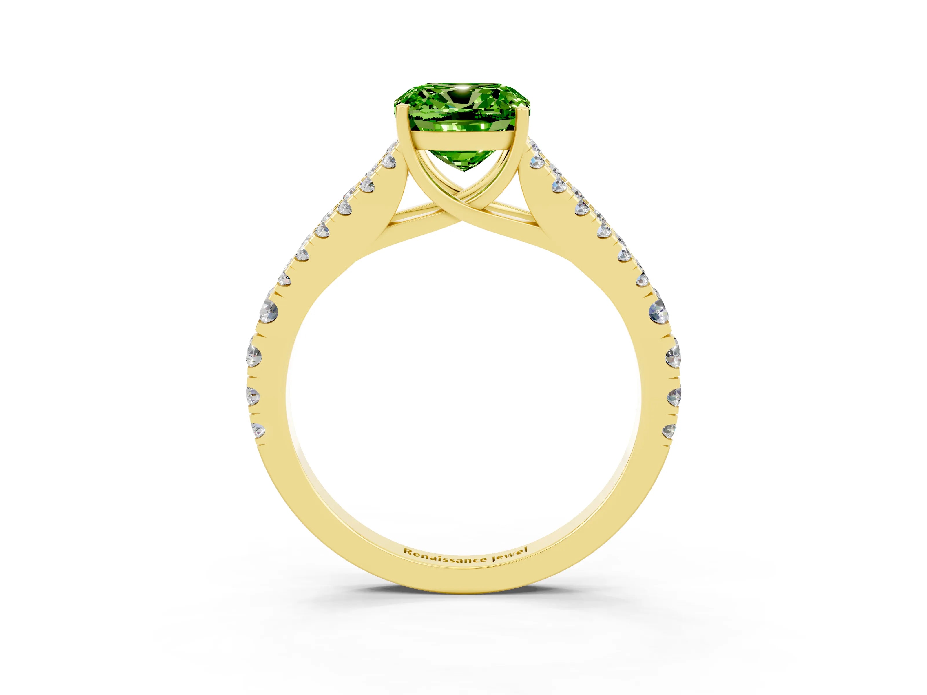 Yellow gold Cushion Cut Peridot Split Shank Pavé Engagement Ring with Four-Prong Setting_15
