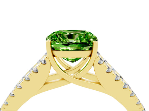 Yellow gold Cushion Cut Peridot Split Shank Pavé Engagement Ring with Four-Prong Setting_16