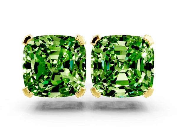 Yellow gold Cushion Cut Peridot Stud Earrings