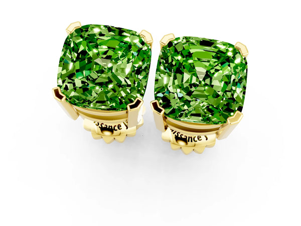 Yellow gold Cushion Cut Peridot Stud Earrings