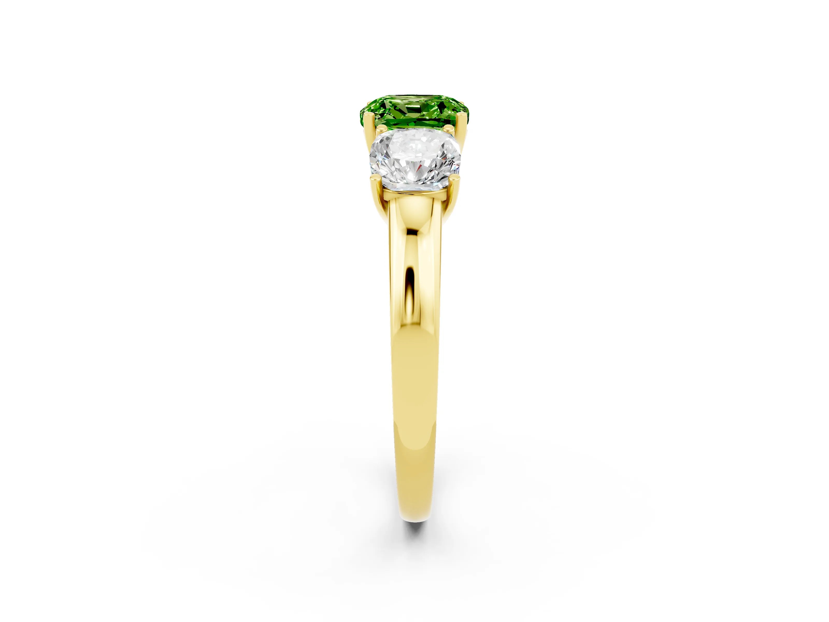 Yellow gold Cushion Cut Peridot Three-Stone Ring with Four-Prong Setting and Classic Band_2