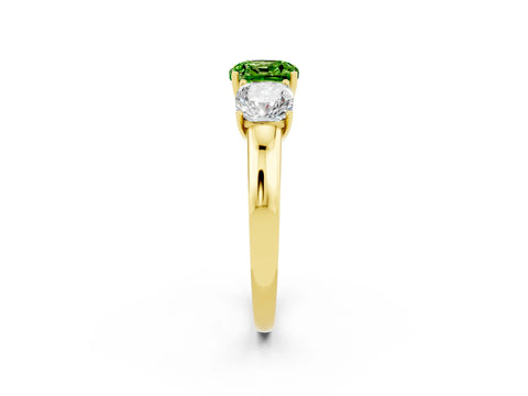 Yellow gold Cushion Cut Peridot Three-Stone Ring with Four-Prong Setting and Classic Band_2