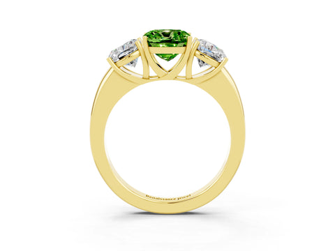 Yellow gold Cushion Cut Peridot Three-Stone Ring with Four-Prong Setting and Classic Band_3