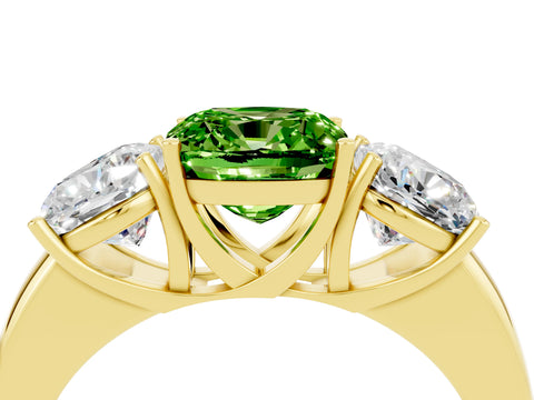 Yellow gold Cushion Cut Peridot Three-Stone Ring with Four-Prong Setting and Classic Band_4