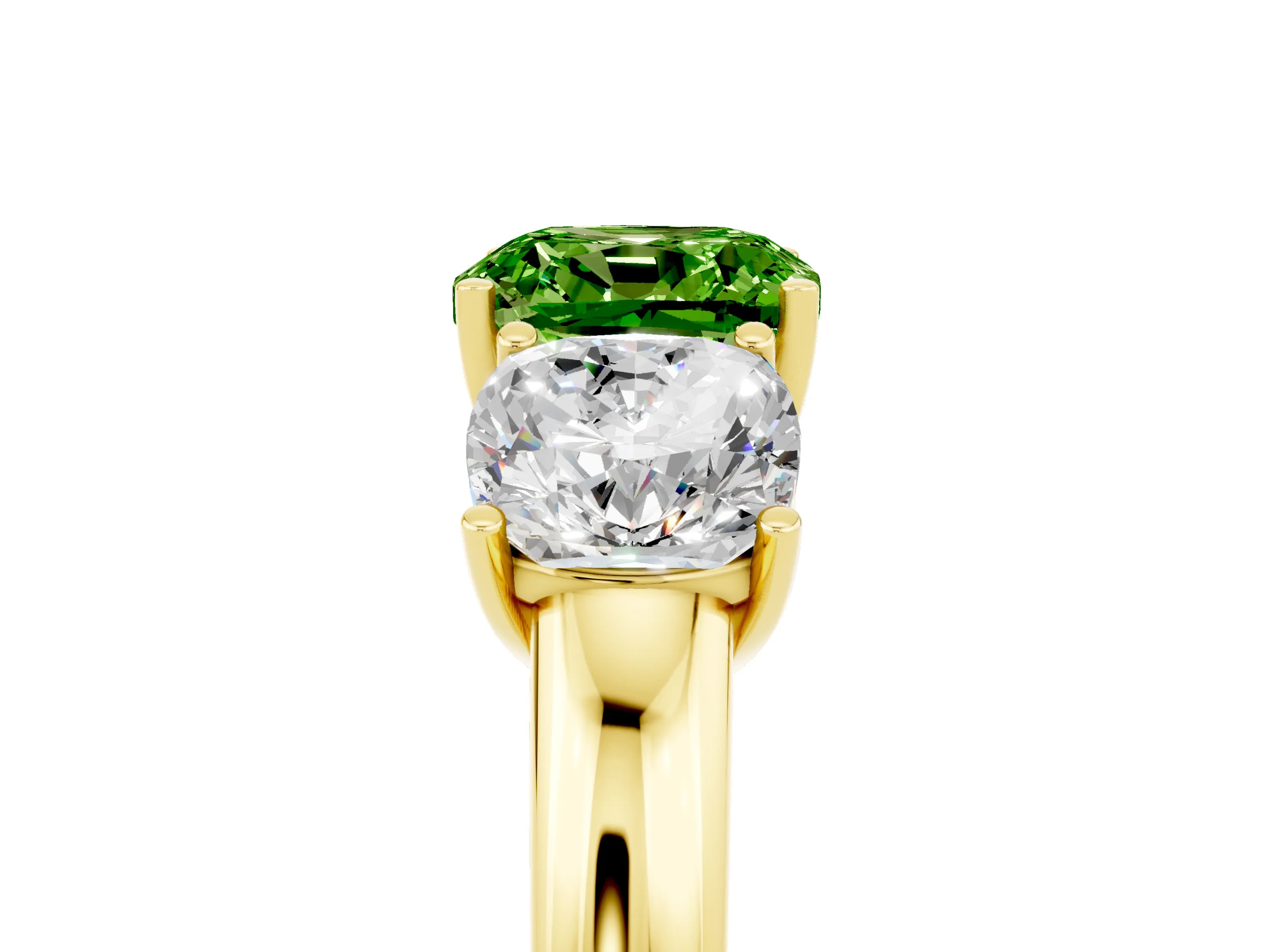 Yellow gold Cushion Cut Peridot Three-Stone Ring with Four-Prong Setting and Classic Band_5