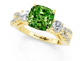 Yellow gold Cushion Cut Peridot Three-Stone Ring with Pavé Split Shank and Four-Prong Setting_13