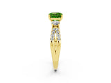 Yellow gold Cushion Cut Peridot Three-Stone Ring with Pavé Split Shank and Four-Prong Setting_14
