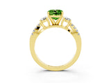 Yellow gold Cushion Cut Peridot Three-Stone Ring with Pavé Split Shank and Four-Prong Setting_15