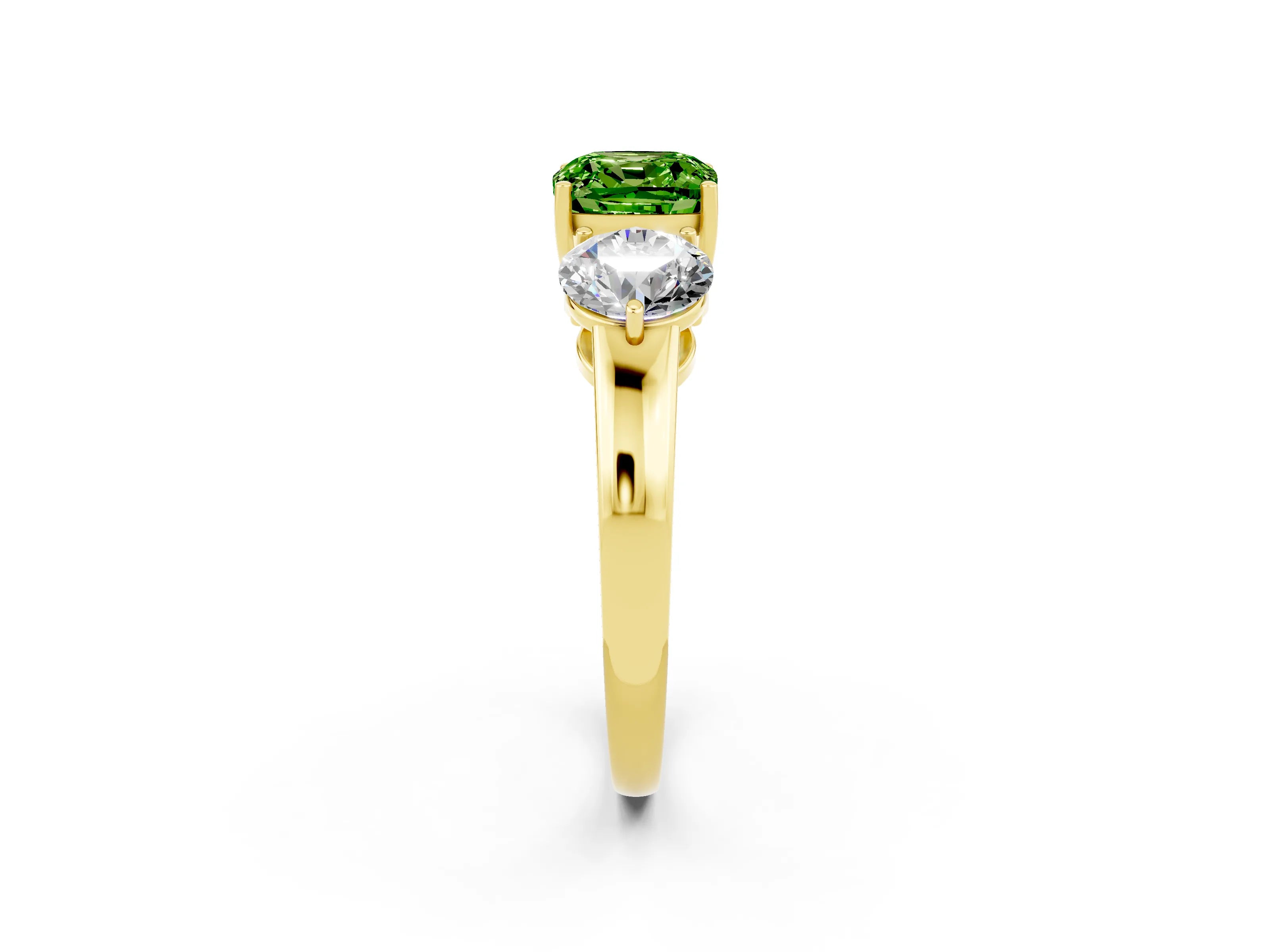 Yellow gold Cushion Cut Peridot Three-Stone Ring with Prong Setting and Classic Band_2