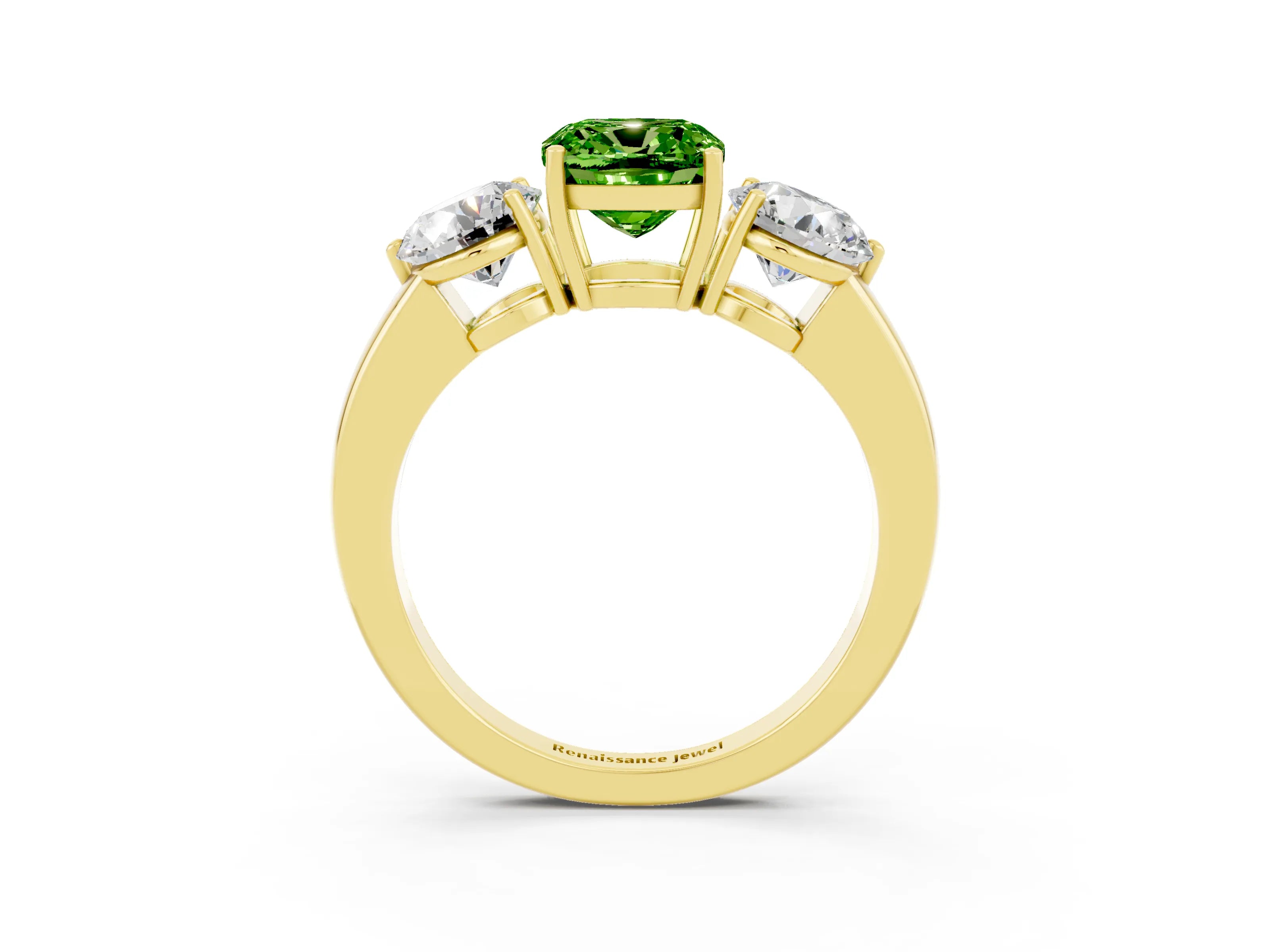Yellow gold Cushion Cut Peridot Three-Stone Ring with Prong Setting and Classic Band_3