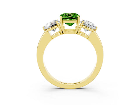 Yellow gold Cushion Cut Peridot Three-Stone Ring with Prong Setting and Classic Band_3