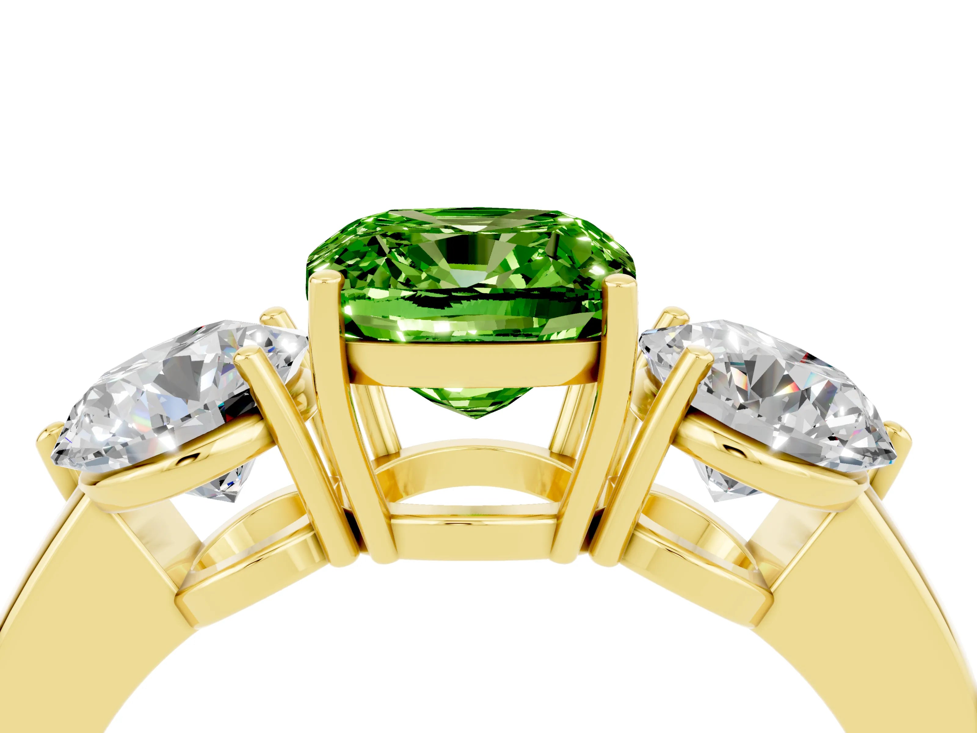 Yellow gold Cushion Cut Peridot Three-Stone Ring with Prong Setting and Classic Band_4