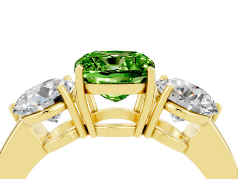 Yellow gold Cushion Cut Peridot Three-Stone Ring with Prong Setting and Classic Band_4