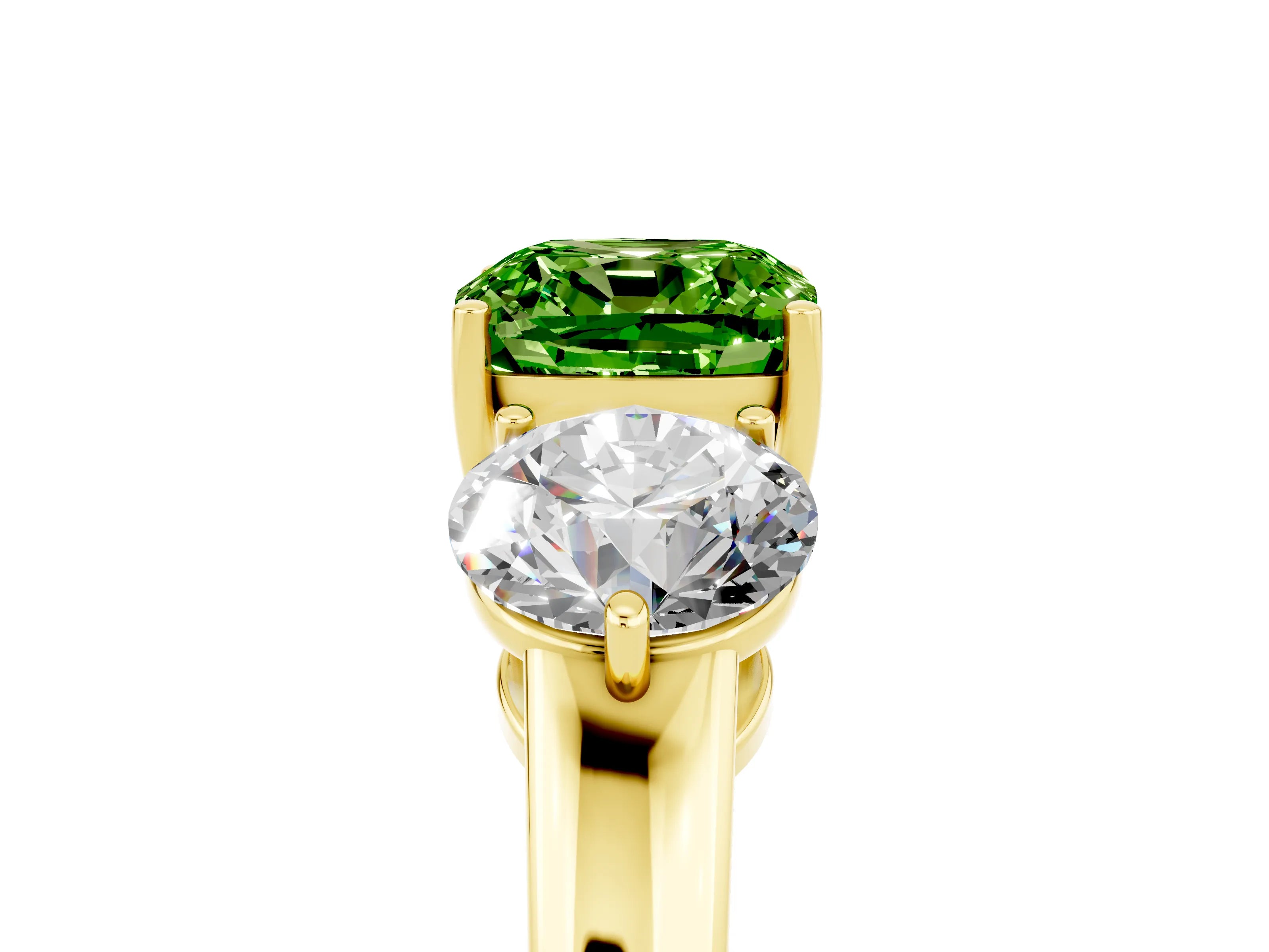 Yellow gold Cushion Cut Peridot Three-Stone Ring with Prong Setting and Classic Band_5