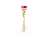 Yellow gold Cushion Cut Pink Sapphire Cluster Side Stone Solitaire Ring with Prong Setting_50