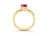 Yellow gold Cushion Cut Pink Sapphire Cluster Side Stone Solitaire Ring with Prong Setting_51