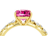 Yellow gold Cushion Cut Pink Sapphire Cluster Side Stone Solitaire Ring with Prong Setting_52