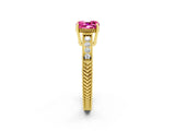 Yellow gold Cushion Cut Pink Sapphire Engagement Ring with Milgrain Channel Set Band and Prong Setting_26