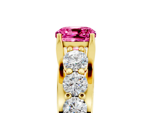Yellow gold Cushion Cut Pink Sapphire Engagement Ring with Pavé Band and Four-Prong Setting_5