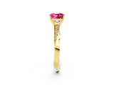 Yellow gold Cushion Cut Pink Sapphire Engagement Ring with Side Stone Accents and Four-Prong Setting_26