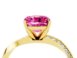 Yellow gold Cushion Cut Pink Sapphire Engagement Ring with Side Stone Accents and Four-Prong Setting_28