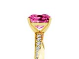 Yellow gold Cushion Cut Pink Sapphire Engagement Ring with Side Stone Accents and Four-Prong Setting_29