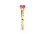 Yellow gold Cushion Cut Pink Sapphire Engagement Ring with Side Stone Accents and Four-Prong Setting_53