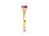 Yellow gold Cushion Cut Pink Sapphire Engagement Ring with Side Stone Accents and Four-Prong Setting_86