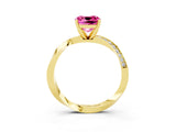 Yellow gold Cushion Cut Pink Sapphire Engagement Ring with Side Stone Accents and Four-Prong Setting_87
