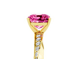 Yellow gold Cushion Cut Pink Sapphire Engagement Ring with Side Stone Accents and Four-Prong Setting_89