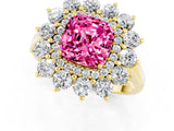 Yellow gold Cushion Cut Pink Sapphire Floral Double Halo Engagement Ring with Prong Setting_62