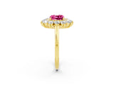 Yellow gold Cushion Cut Pink Sapphire Floral Double Halo Engagement Ring with Prong Setting_63