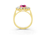 Yellow gold Cushion Cut Pink Sapphire Floral Double Halo Engagement Ring with Prong Setting_64