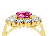 Yellow gold Cushion Cut Pink Sapphire Floral Double Halo Engagement Ring with Prong Setting_65