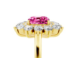 Yellow gold Cushion Cut Pink Sapphire Floral Double Halo Engagement Ring with Prong Setting_66