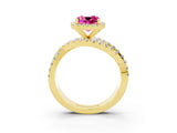 Yellow gold Cushion Cut Pink Sapphire Halo Ring with Round Split Shank and Prong Setting_51