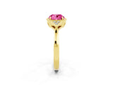 Yellow gold Cushion Cut Pink Sapphire Halo Ring with Tapered Band and Four-Prong Setting_2